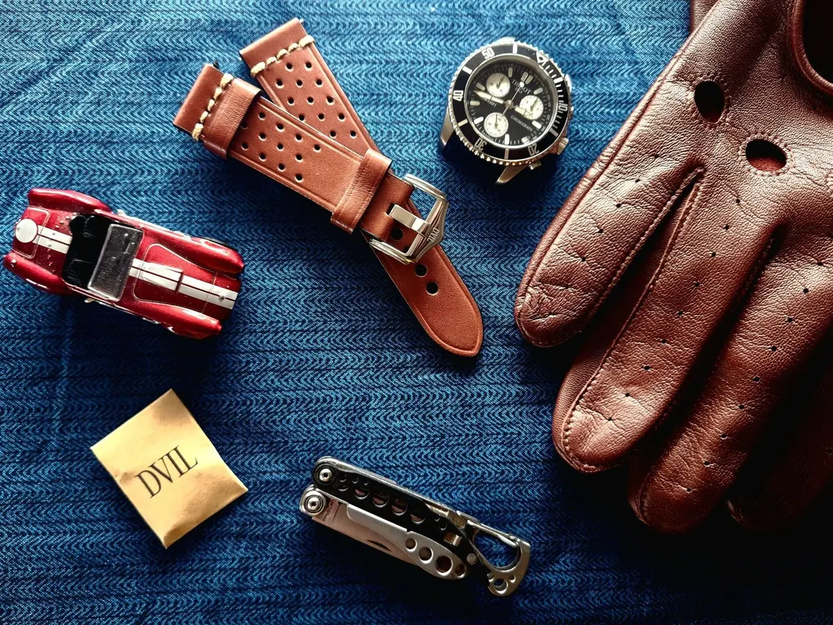 Racing watch strap Racing leather watch strap – perforated, vented