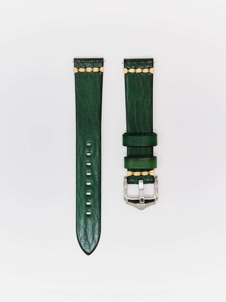 Vegetable Tanned Crazy Horse American Leather Watch Strap – Deep Forest Green Vegetable Tanned Crazy Horse American Leather Watch Strap – handmade crazy horse watch strap in deep forest green